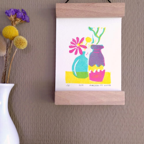 Hangemaakte blockprint 'retro vaas', gelimiteerde oplage