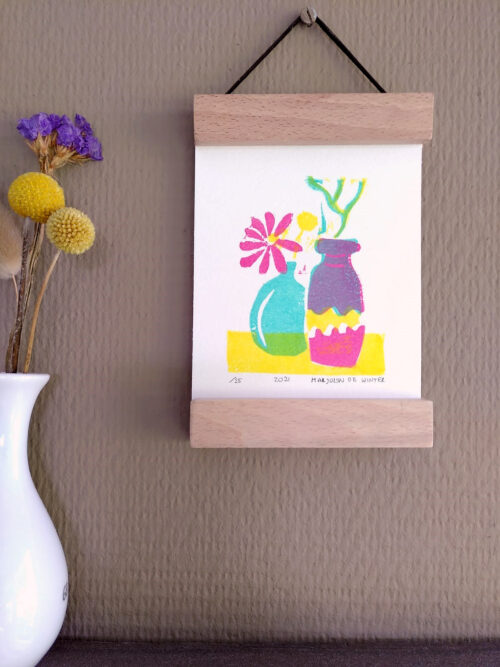 Hangemaakte blockprint 'retro vaas', gelimiteerde oplage