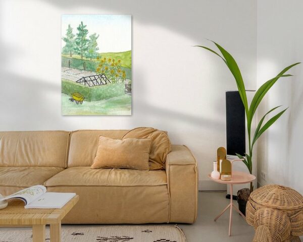 'Moestuin met kruiwagen' artprint, verschillende opties