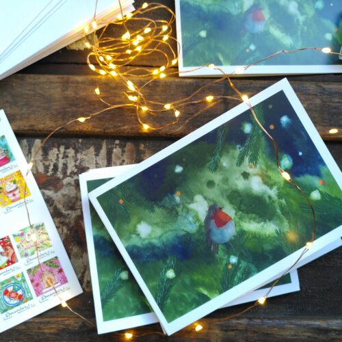 Kerstkaart roodborstje, per 10