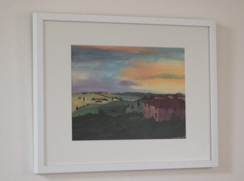 Hoge kwaliteit artprint van gouacheschilderij 'Toscane', met wit eiken lijst - Afbeelding 4