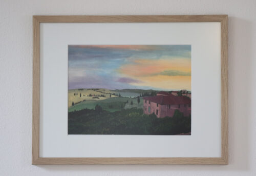 Hoge kwaliteit artprint van gouacheschilderij 'Toscane', met eiken lijst - Afbeelding 2