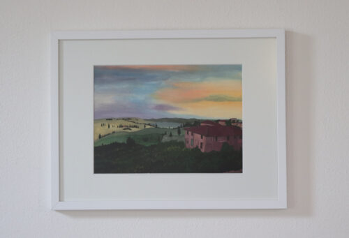 Hoge kwaliteit artprint van gouacheschilderij 'Toscane', met witte lijst