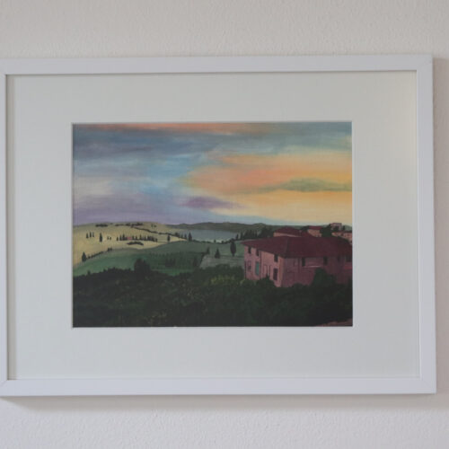 Hoge kwaliteit artprint van gouacheschilderij 'Toscane', met witte lijst