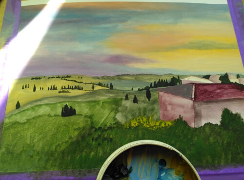 Origineel gouacheschilderij Toscane, natuurlandschap - Afbeelding 5