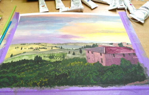 Origineel gouacheschilderij Toscane, natuurlandschap - Afbeelding 3
