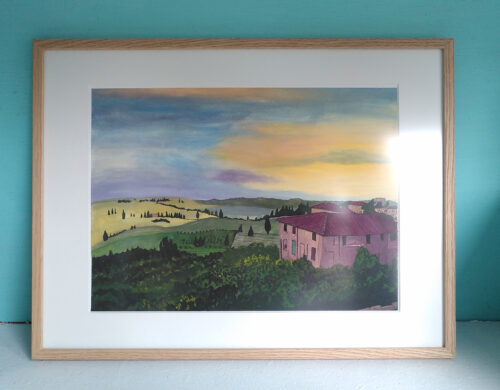 Origineel gouacheschilderij Toscane, natuurlandschap
