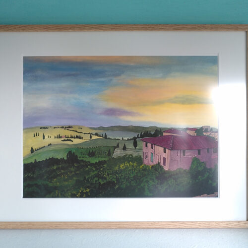 Origineel gouacheschilderij Toscane, natuurlandschap